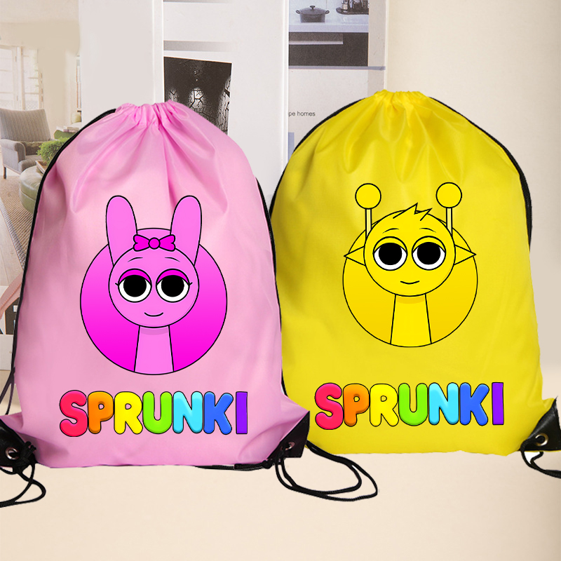 Yoga Fitness Drawing - Sprunki Polyester Drawstring Bag for Boys