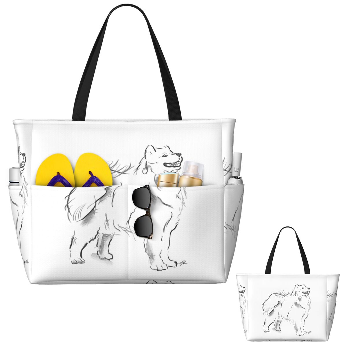 Samoyed Drawing Beach Tote Bag - Yoga Fitness Drawing のレビューと価格