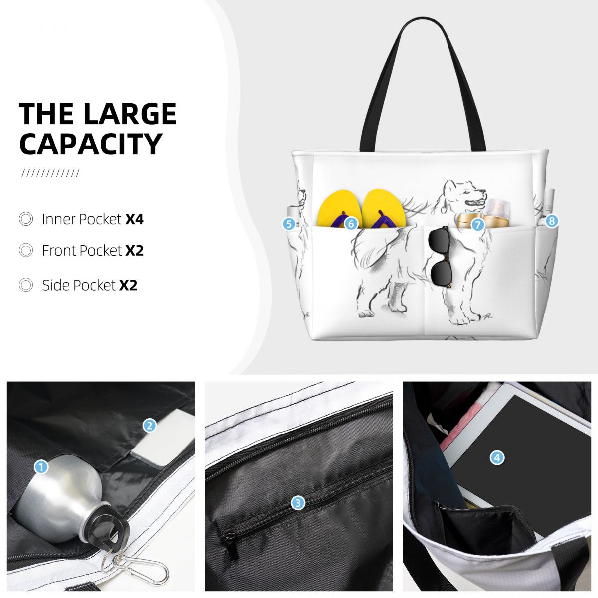 Samoyed Drawing Beach Tote Bag - Yoga Fitness Drawing のレビューと価格