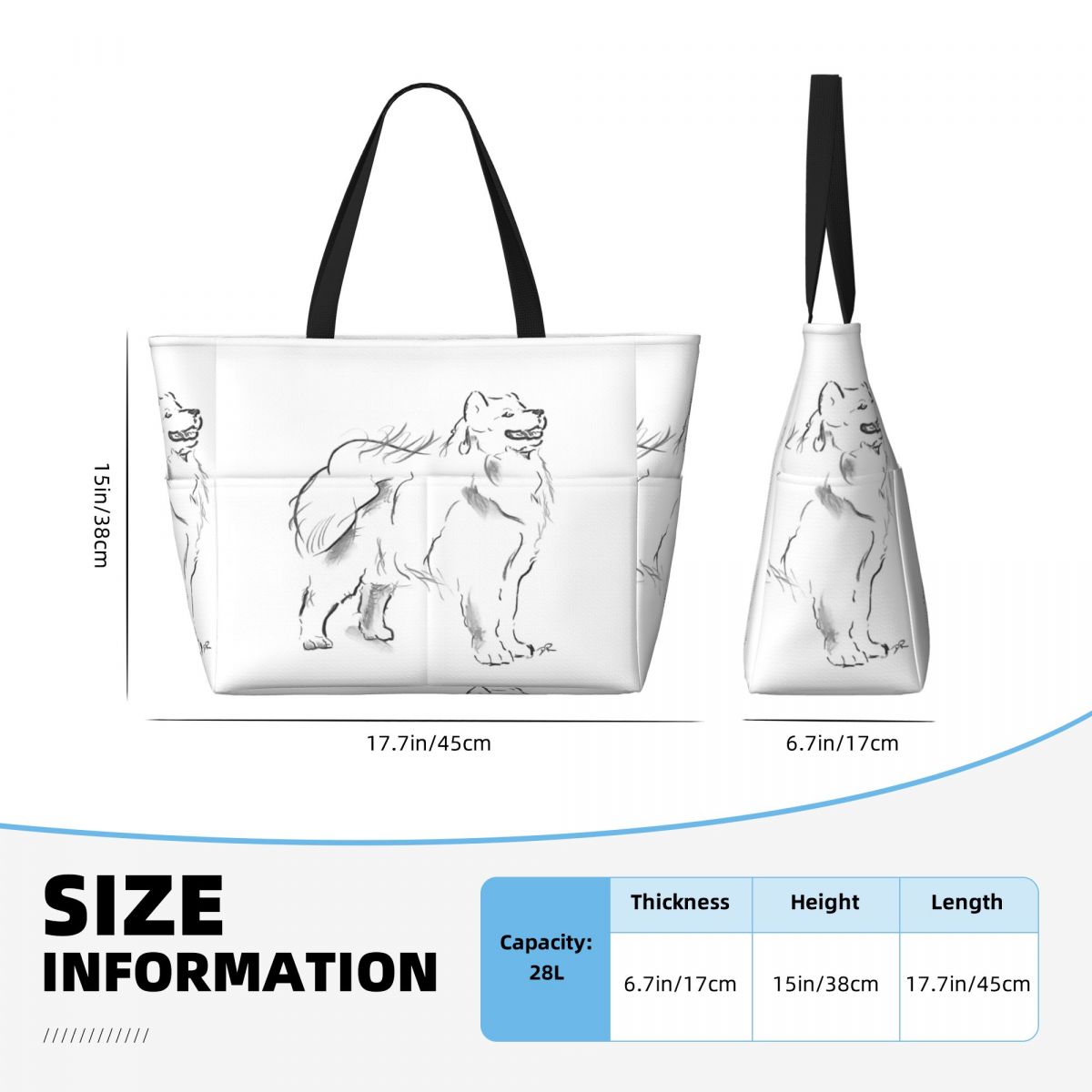Samoyed Drawing Beach Tote Bag - Yoga Fitness Drawing のレビューと価格