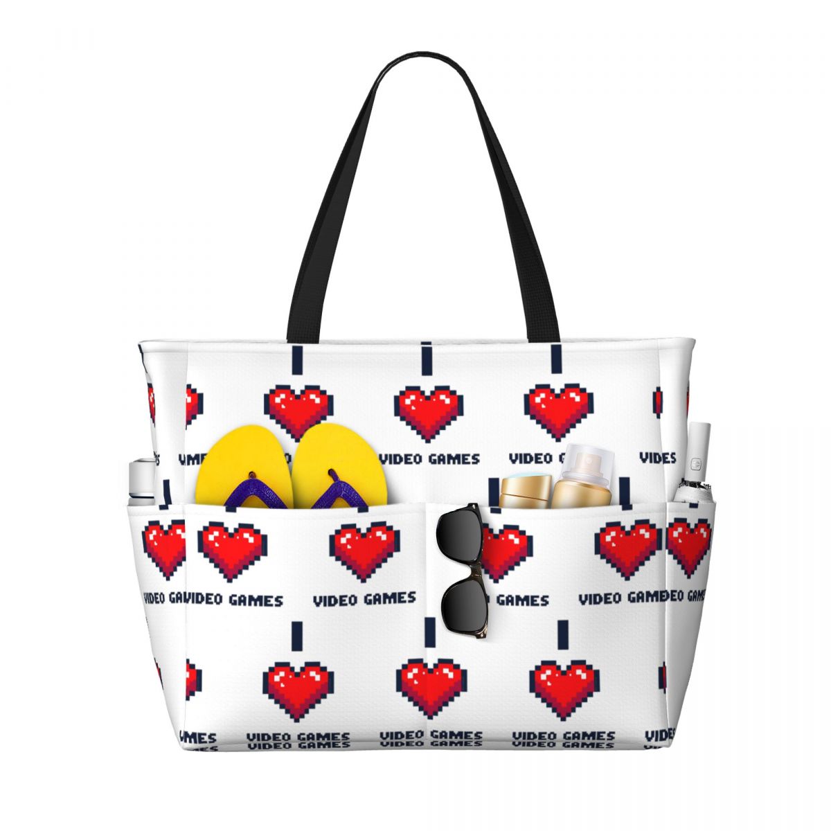 I Heart Video Games Beach Tote - Yoga Fitness Video のレビューと価格