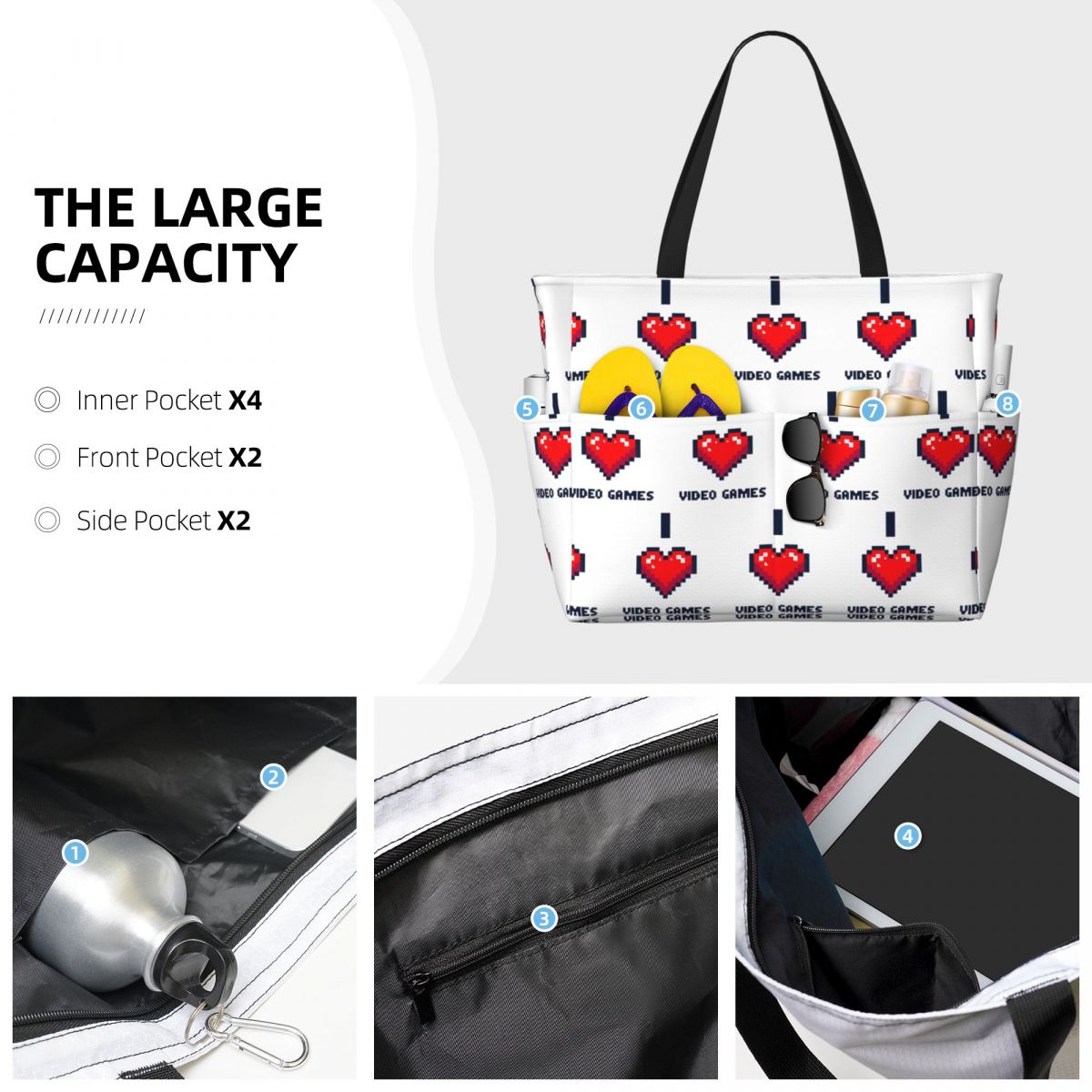 I Heart Video Games Beach Tote - Yoga Fitness Video のレビューと価格